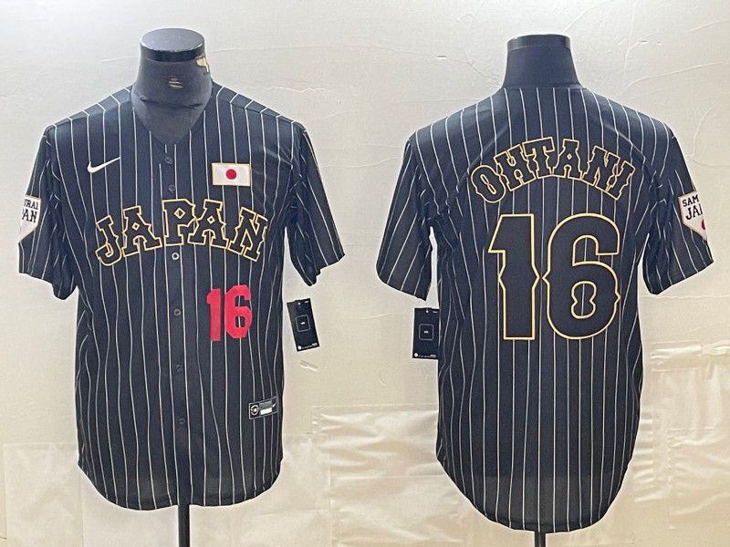 Men 2025 World Cub Japan #16 Ohtani Black Stripe Nike MLB Jersey style 11->more jerseys->MLB Jersey